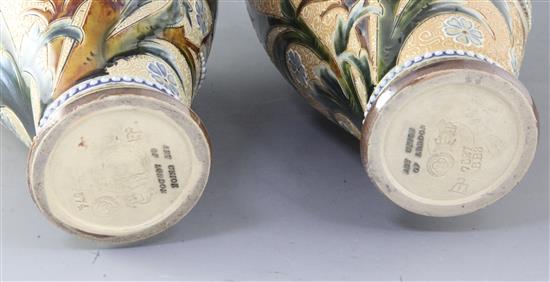 A pair of Royal Doulton stoneware baluster vases, decorated by Eliza Simmance, height 33.5cm